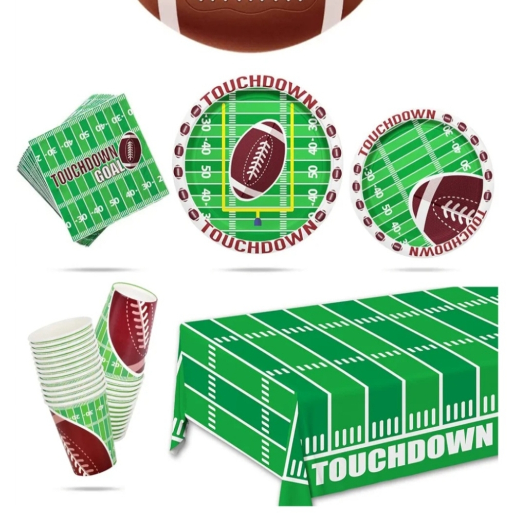 101 Pc. Football Party Supplies Kit  Serves 25 Cups Plates Tablecloth Napkins